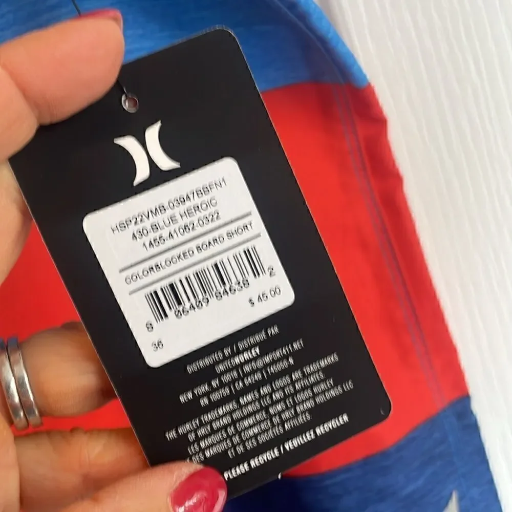 Hurley Men's Color blocked Red/Blue Board short - 36 - NWT